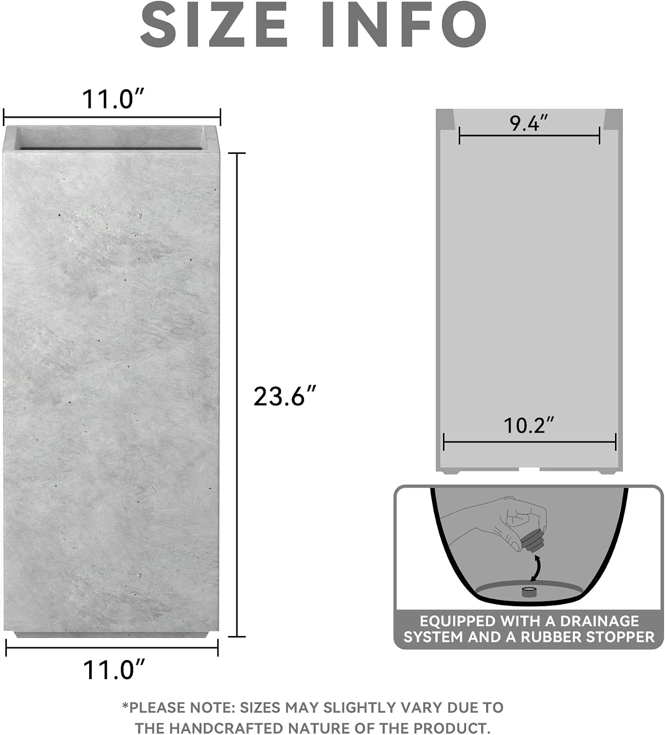 Kante Accent Column Square Pale Gray Concrete Planter 23.6" H, Outdoor
