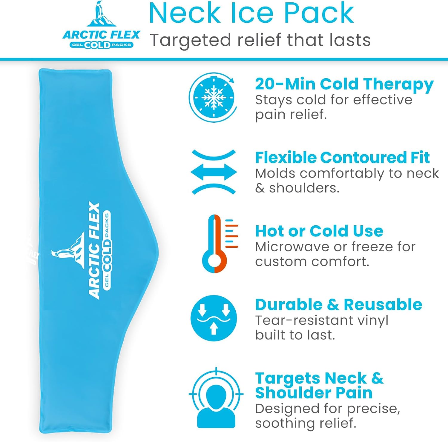 Arctic Flex Neck Ice Pack - Cold Compress Shoulder Therapy Wrap - Cool | Reusable Medical Freezer Gel Pad for Swelling, Injuries, Headache, Cooler (Large (1 Pack))