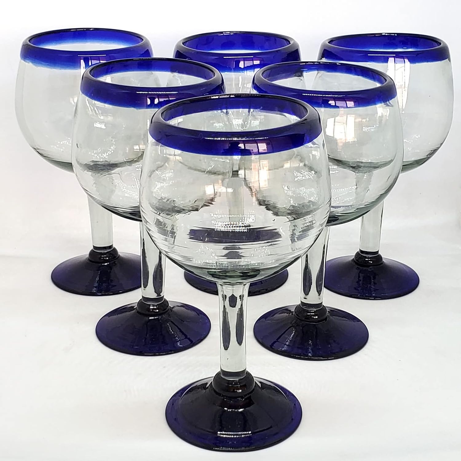 Cobalt Blue Rim 13 oz Wine Glasses (set of 6), Recycled Glass, Lead-free, Toxin-Free (13oz Wine)