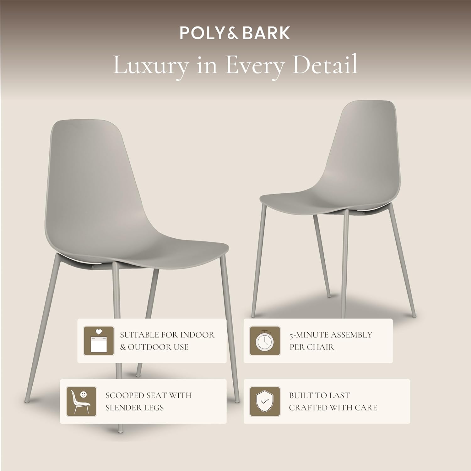 Poly & BARK Isla Modern Kitchen Chairs Set of 4 - Plastic Dining Chair with Metal Legs - Quick Assembly Simple Cafe Chairs Plastic for Indoor or