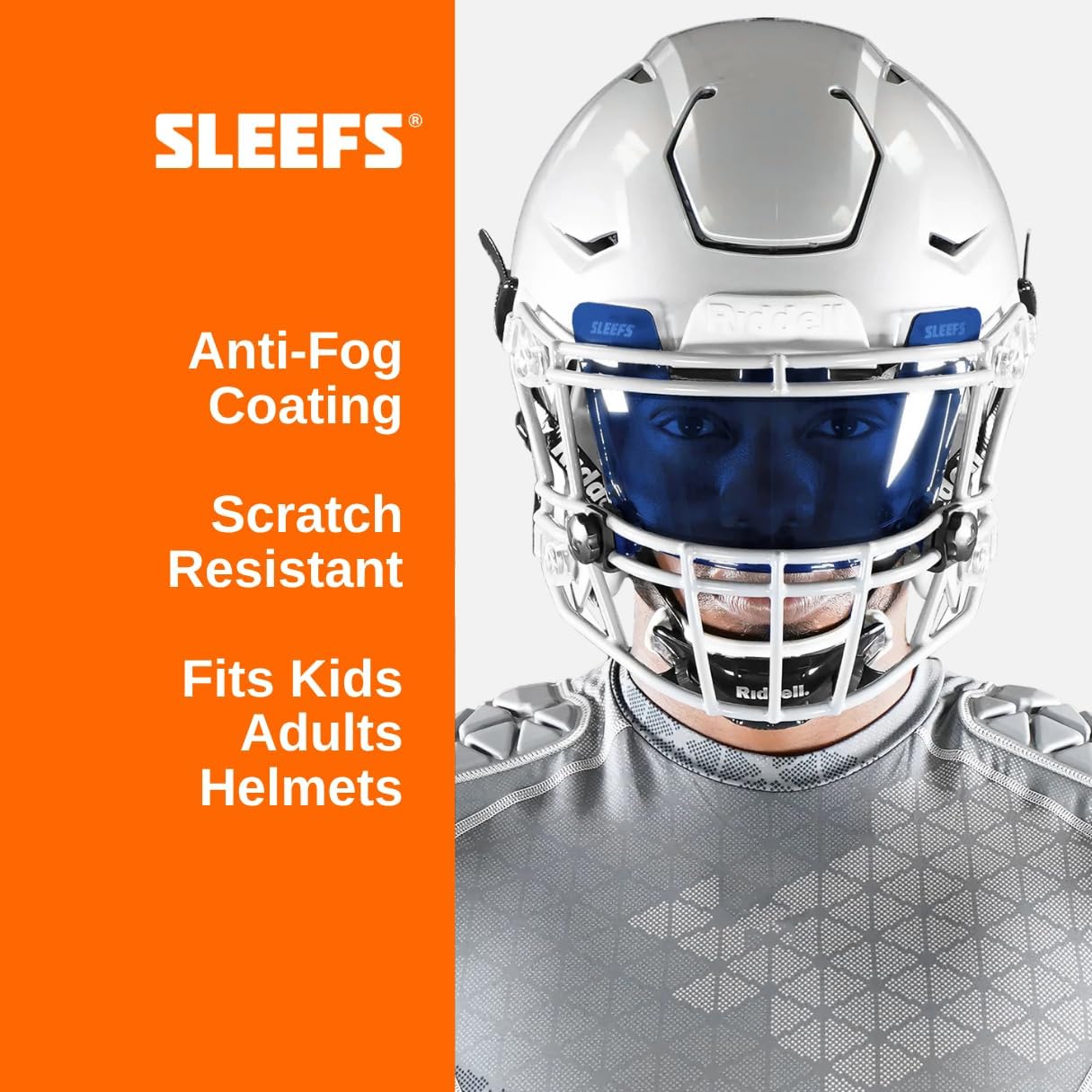 SLEEFS Clear Football Visor for Helmet - Professional Football Visor - Face & Eye Shield - Fits Youth & Adult Helmets - Includes Quick Visor Clips