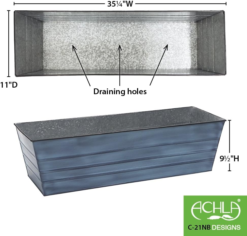 Achla Designs Galvanized Window Flower Box Planter-Green-Medium (24" L x 9.5" W x 7.5" H)