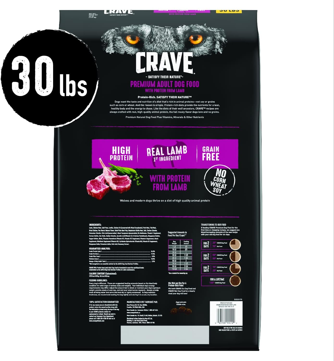 CRAVE Grain Free High Protein Natural Adult Dry Dog Food, Lamb, 4 lb | 34% protein, real animal protein, no by-product meal, no corn, wheat, soy, no artificial flavors, energy support