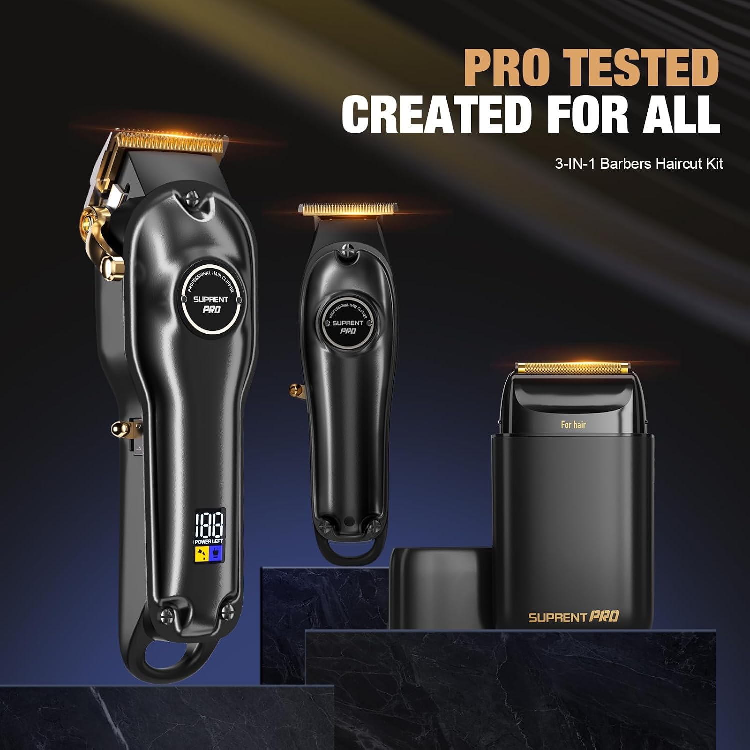 SUPRENT® PRO Professional Hair Clippers for Men- Hair Cutting Kit & Zero Gap T-Blade Trimmer Combo- Cordless Barber Clipper Set with LED Display
