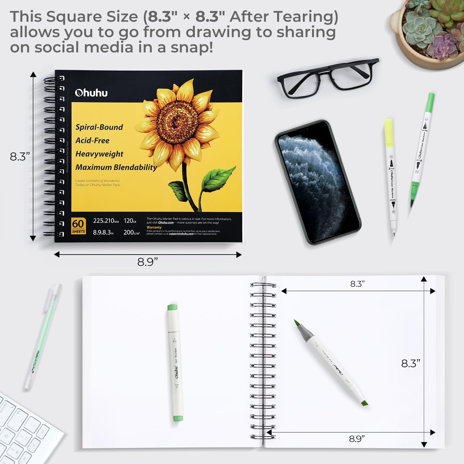 Ohuhu 7"x10" Marker Paper Pad Art Sketchbook for Drawing and Sketching