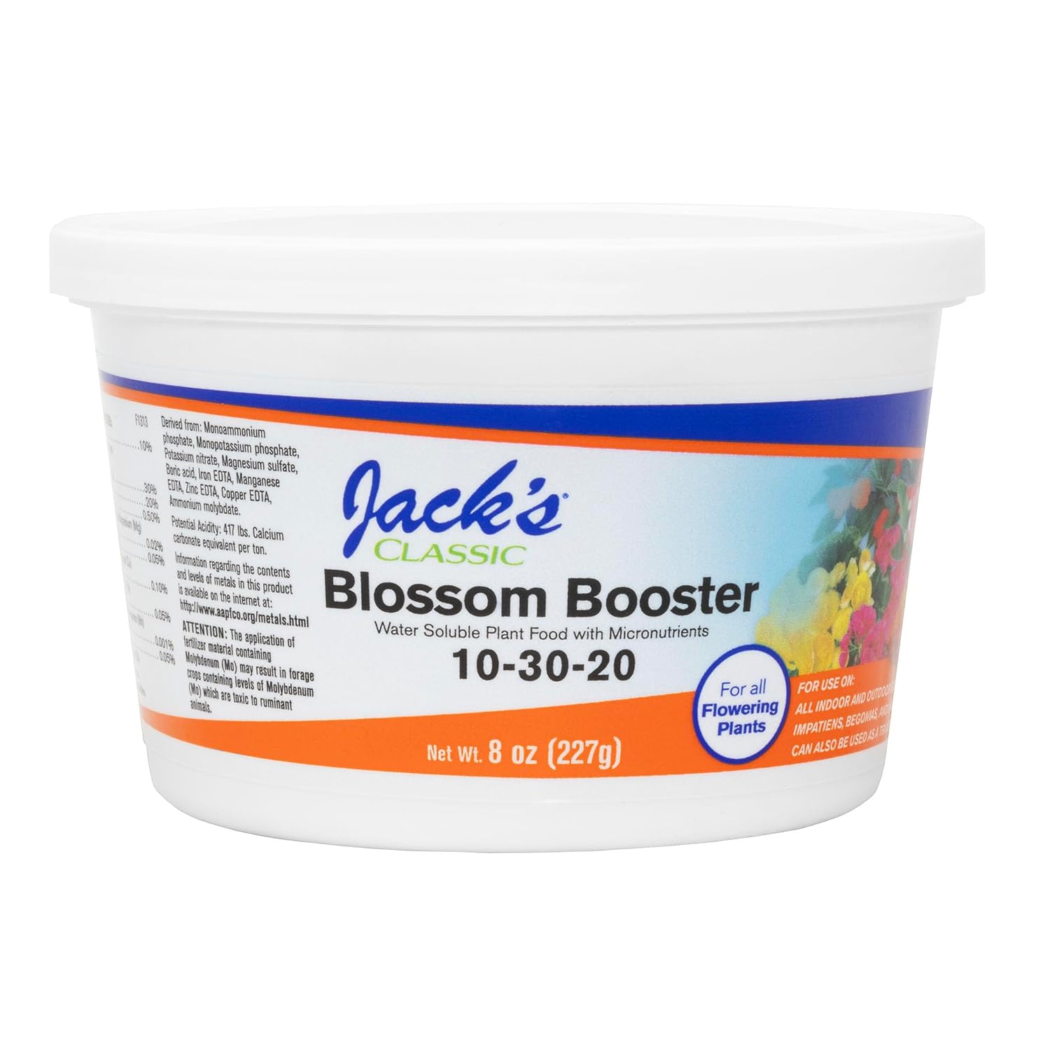 Jack's Classic 10-30-20 Blossom Booster Water-Soluble Fertilizer, 8oz | Powdered Plant Food, Targeted Micronutrient Package