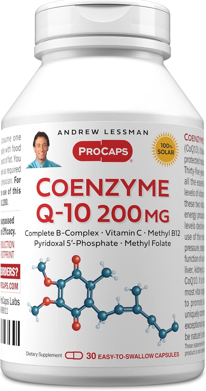 ANDREW LESSMAN Coenzyme Q-10 200 mg 30 Capsules - Essential for Energy Production and Optimum Key Organ Function, Anti-Oxidant Support, Depleted by Aging, Plus B-Complex. Easy to Swallow Capsules | 200 mg Coenzyme Q-10 plus bioavailable B Vitamins & Vita…