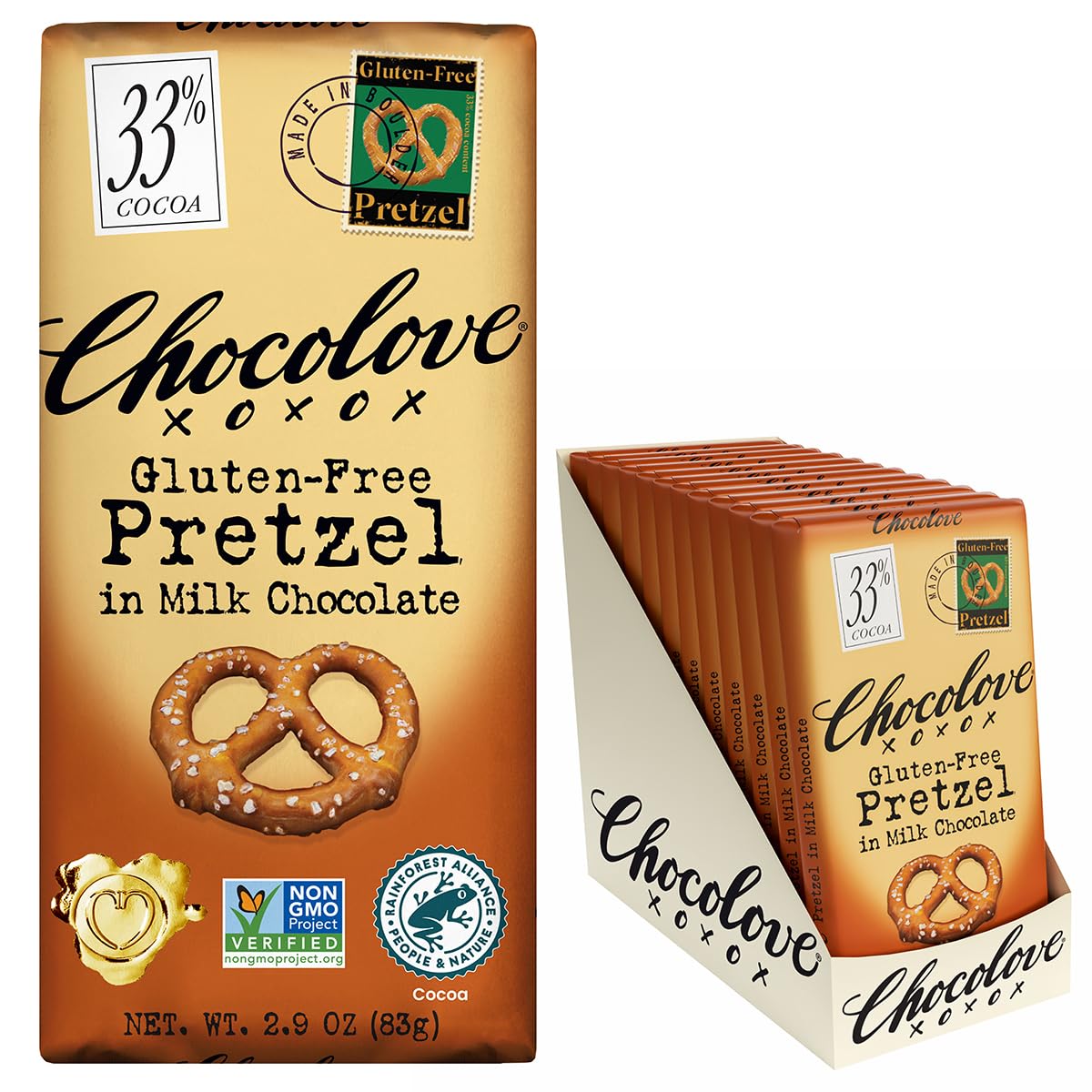 Chocolove Creamy Milk Chocolate Bars | 33% Cocoa | Crafted with Silky Premium Chocolate | Non-GMO, & Gluten-Free, 3.2 oz Bar (12 Pack)