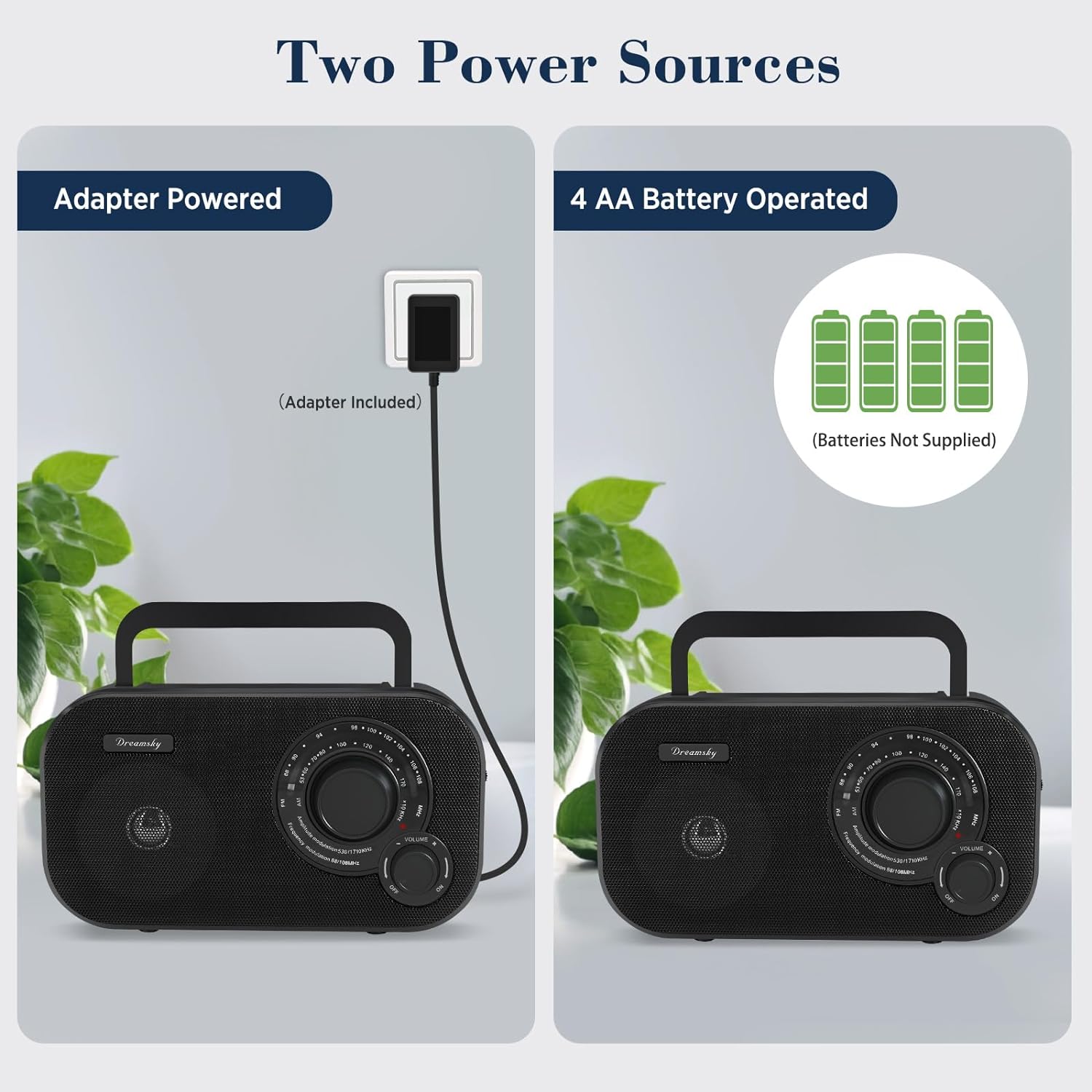 DreamSky AM FM Portable Radio Plug in Wall or Battery Operated