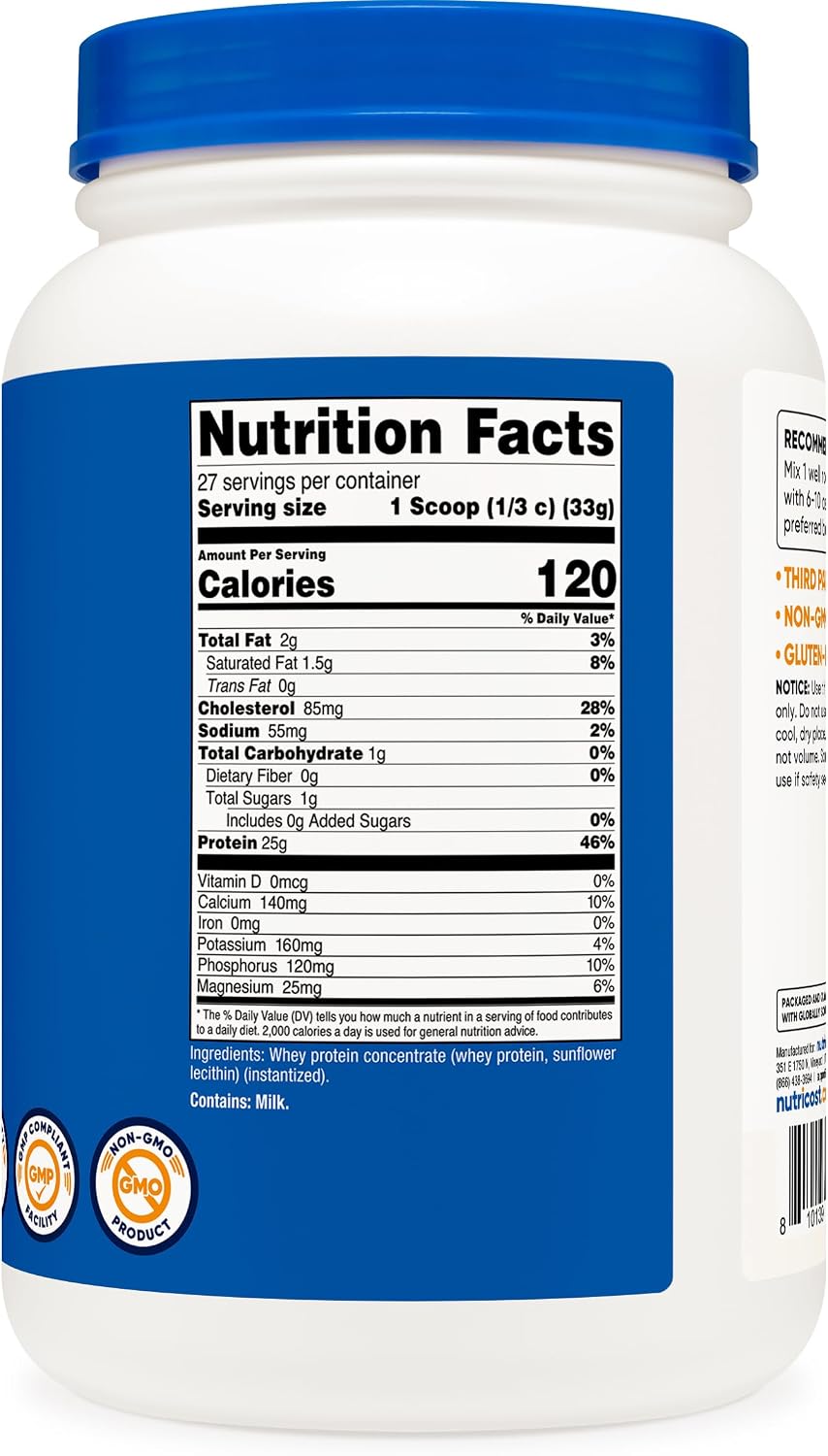 Nutricost Whey Protein Concentrate Powder (Unflavored) 2LBS, Gluten Free | GMO-Free
