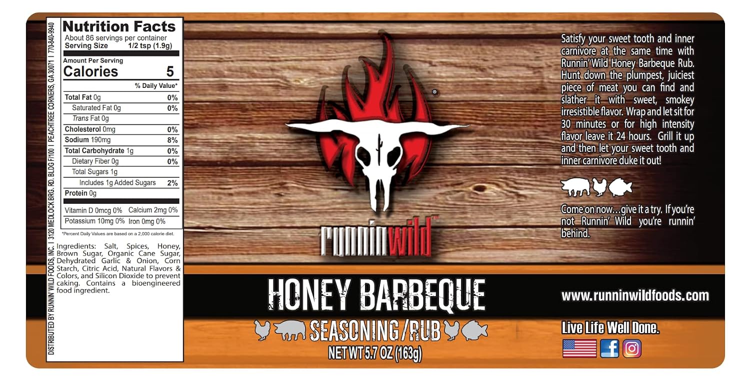 Gourmet Honey BBQ Rub & Seasoning – Delicious Sweet & Smoky Flavor for Pork, Chicken, Ribs & Salmon | Premium BBQ Dry Rub | Runnin’ Wild Foods