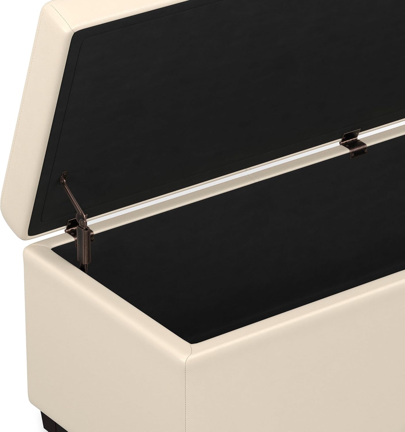SIMPLIHOME Avalon 54" Wide Vegan Leather Storage Ottoman in Tanners Brown