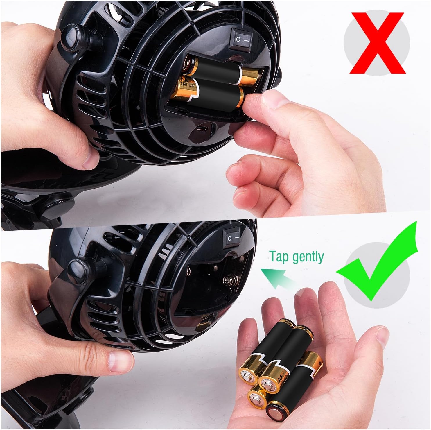Gazeled Clip on Fan Battery Operated, 360° Rotation, with 8 Free AA Batteries, Quiet USB or Battery Operated Fan