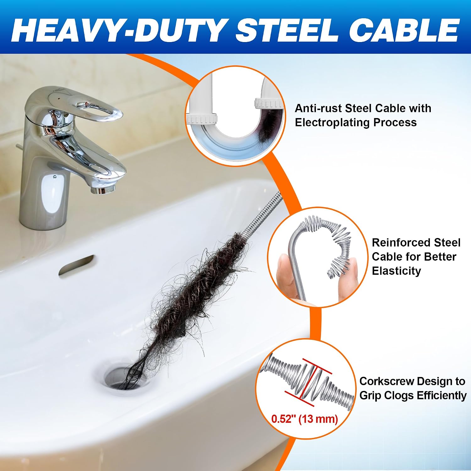 Drain Auger 33Ft, Auto-Feed Drain Clog Remover Plumbing Snake Drain Tools | Drill Adapter for Quickly Unclogging