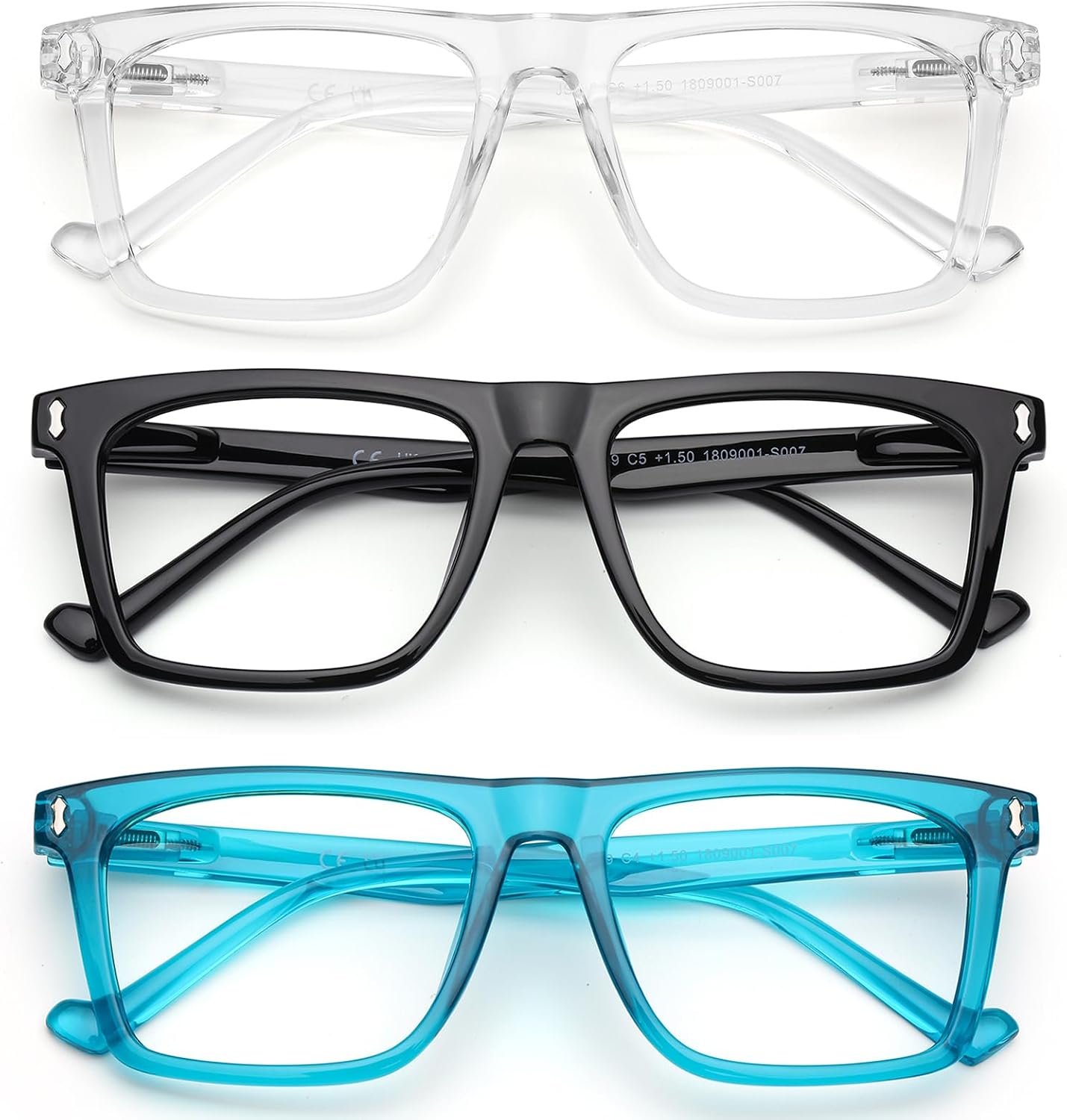 AQWANO Oversized Computer Reading Glasses Blue Light Blocking, 4 Pairs Stylish Fashion Design Anti UV Ray/Eye Strain/Glare Readers Men Women, 1.5