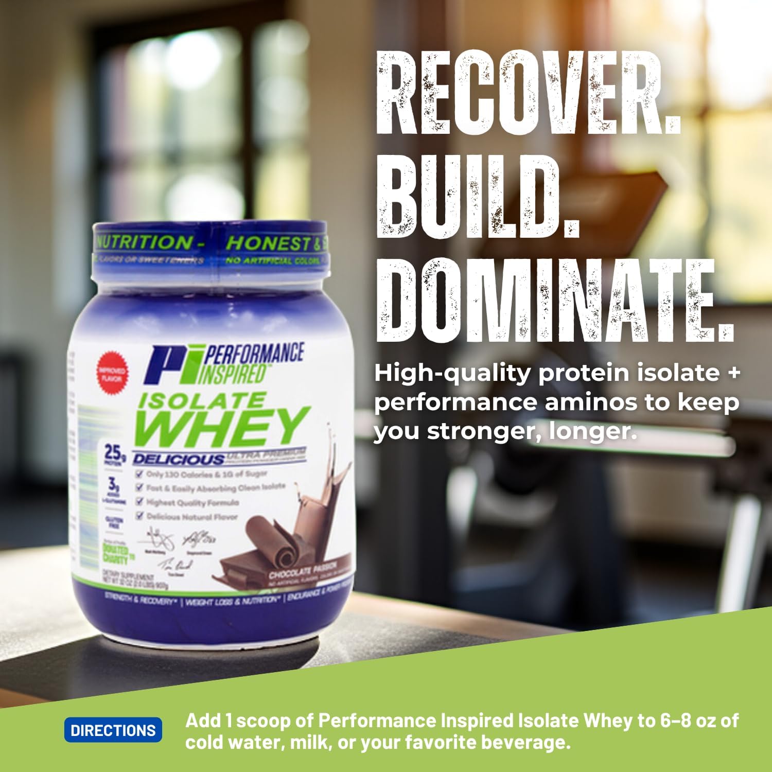 PERFORMANCE INSPIRED Isolate Whey Protein Powder – Vanilla – 25G – 2lb | All Natural - Fast Absorbing - Added L-Glutamine - Contains BCAAs