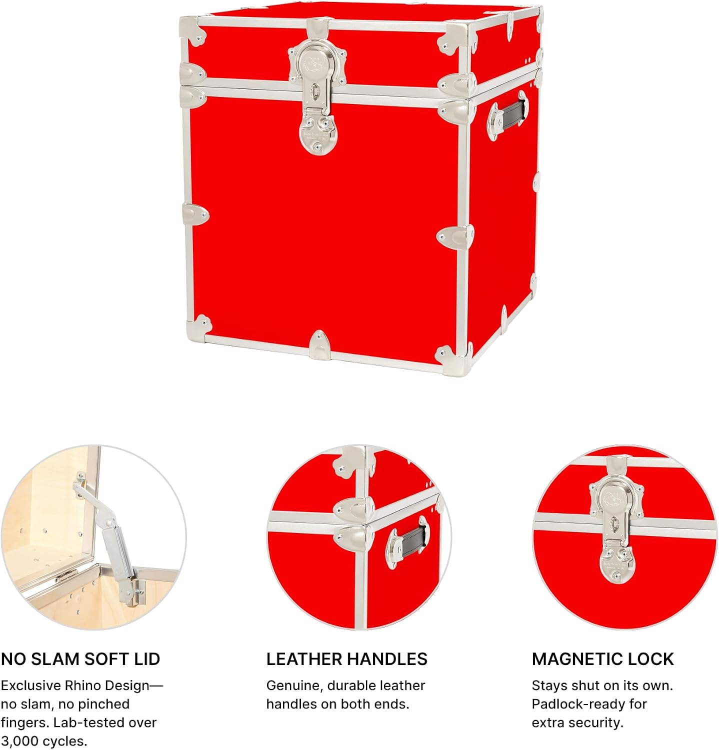Rhino Classic Cube Trunk, College Dorm Footlocker & Home Storage End Table | 18"L x 18"W x 20"H, 1500+ lb Capacity, Baltic Birch Plywood, Nickel Plated Steel, Durable, Office Storage, Dorm Room