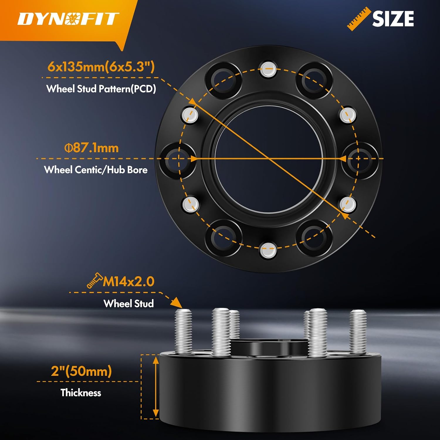 Dynofit 1.5in 6x135 Hub-Centric Wheel Spacers for F150, 87.1mm Hub Bore, M14x1.5 Thread, Forged 6-Lug Wheel Adapters for 2015-2026 Ford F-150