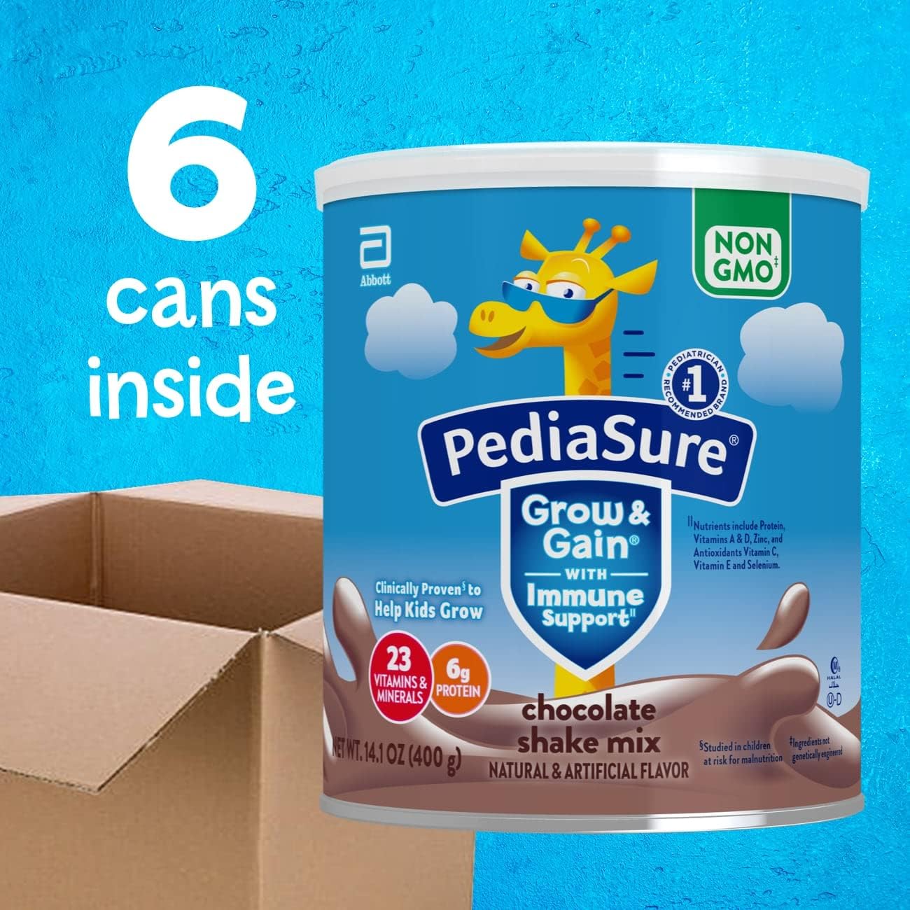 PediaSure Grow & Gain Shake Mix, 6g Protein, Vanilla, 14.1 oz Can, 3pk | 24 Servings, Great-Tasting Nutritional Shake Mix with Immune Support for Kids, 23 Vitamins & Minerals, Non-GMO & Gluten-Free