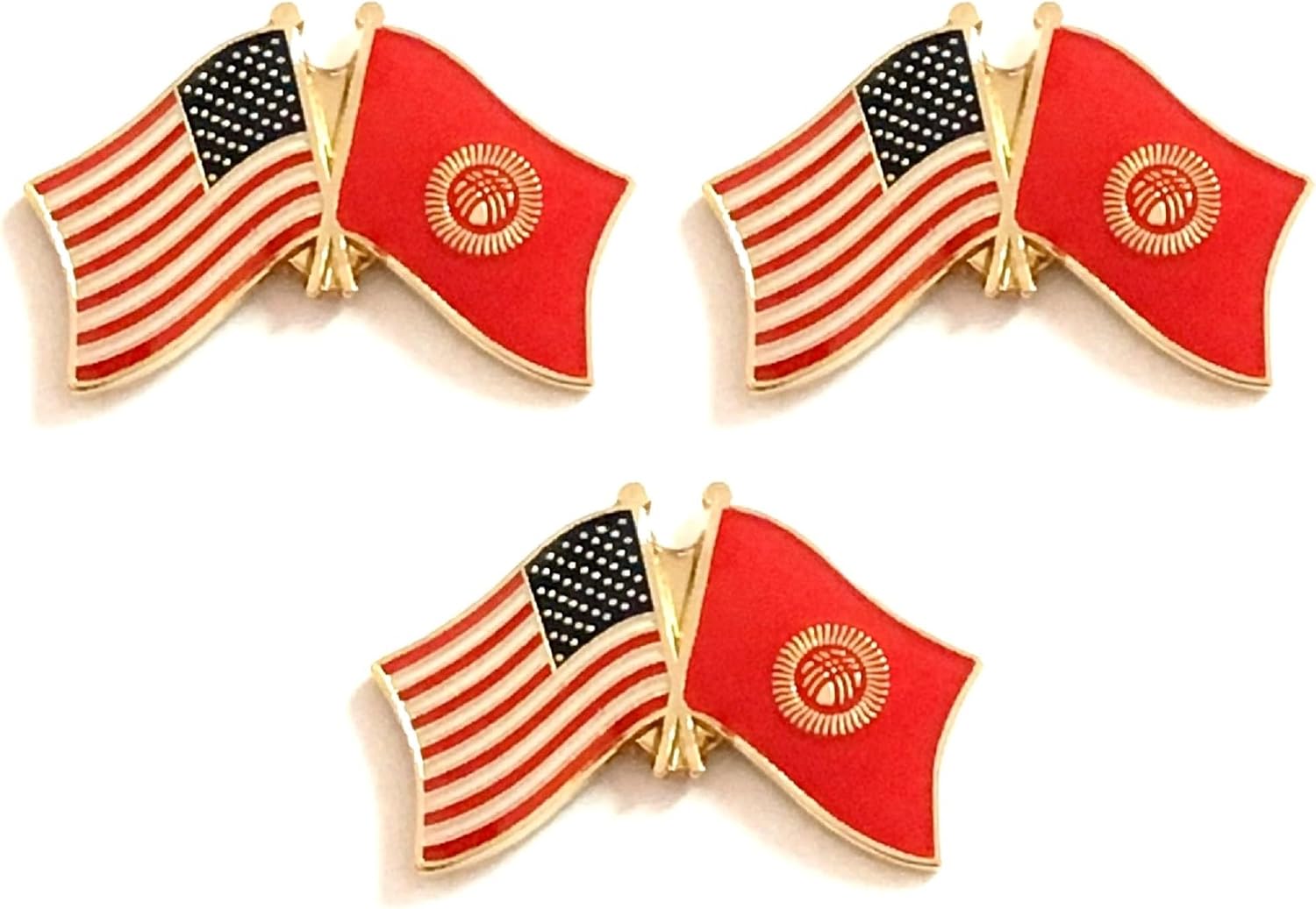 3 National Country Flag Crossed Enamel Flag Pins Pack of 3 Friendship Double Flags
