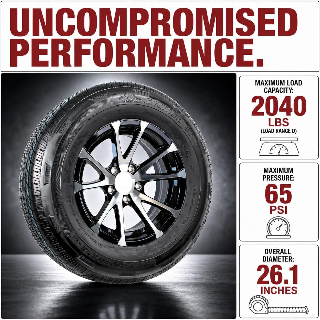 eCustomrim 2-Pack Trailer Tire Rim Assembly 4.80-12 480-12 Load C 5 Lug | 12 Inch Load Range C 6 Ply Tire, 5 Bolt On 4.5 Inch Center White Wheel