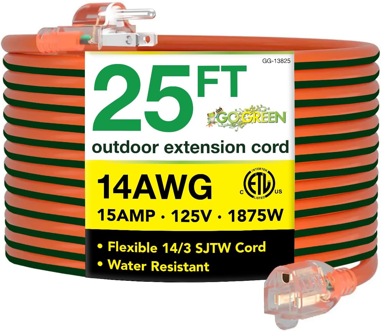 Go Green Power Inc. (GG-14025) 12/3 SJTW Outdoor Extension Cord, Lighted End, 25 ft
