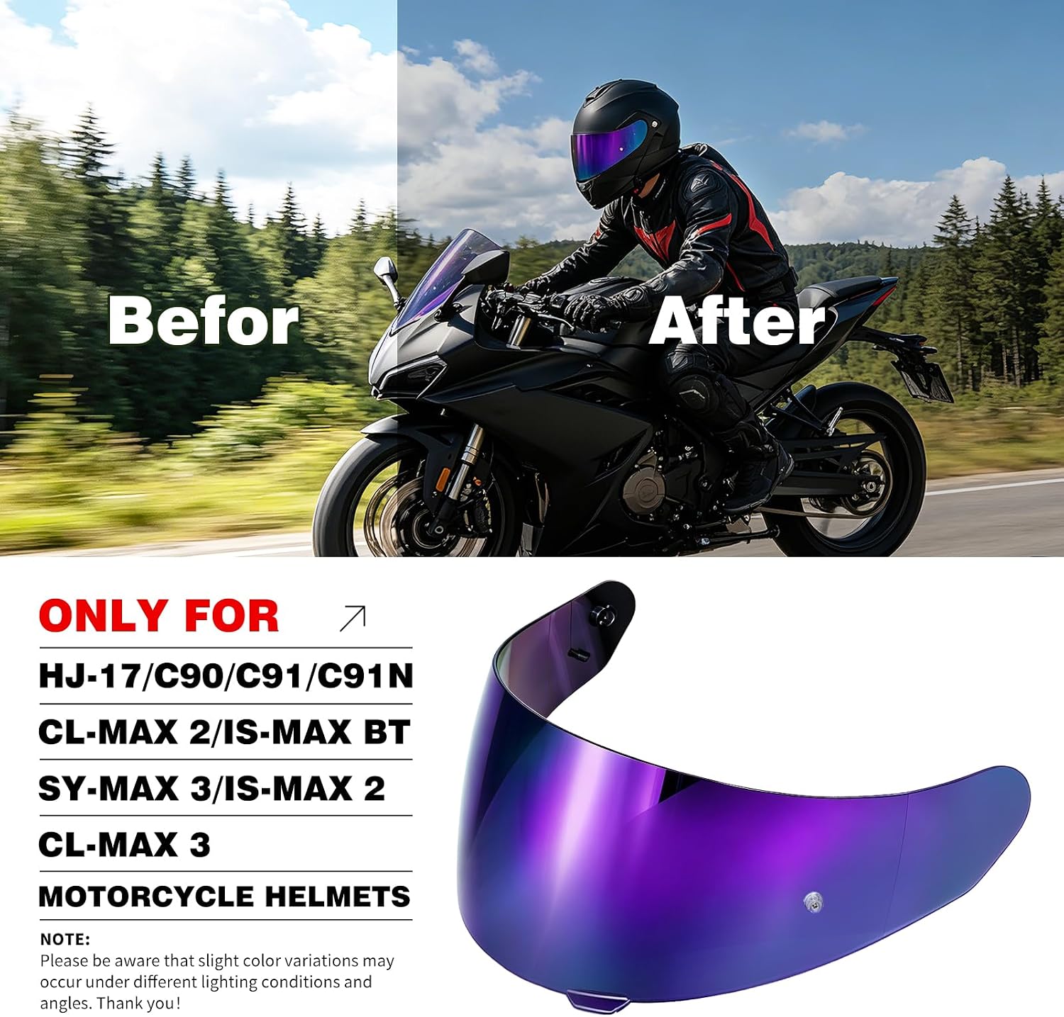 VCOROS C91 Helmet Shield for HJ-17 C90 C91N CL-MAX 2 IS-MAX BT SY-MAX 3 | UV400 Protection,Tinted Face Shield for HJ-17 C90 C91N CL-MAX 2 IS-MAX BT SY-MAX 3 IS-MAX 2 CL-MAX 3 Visor Replacement