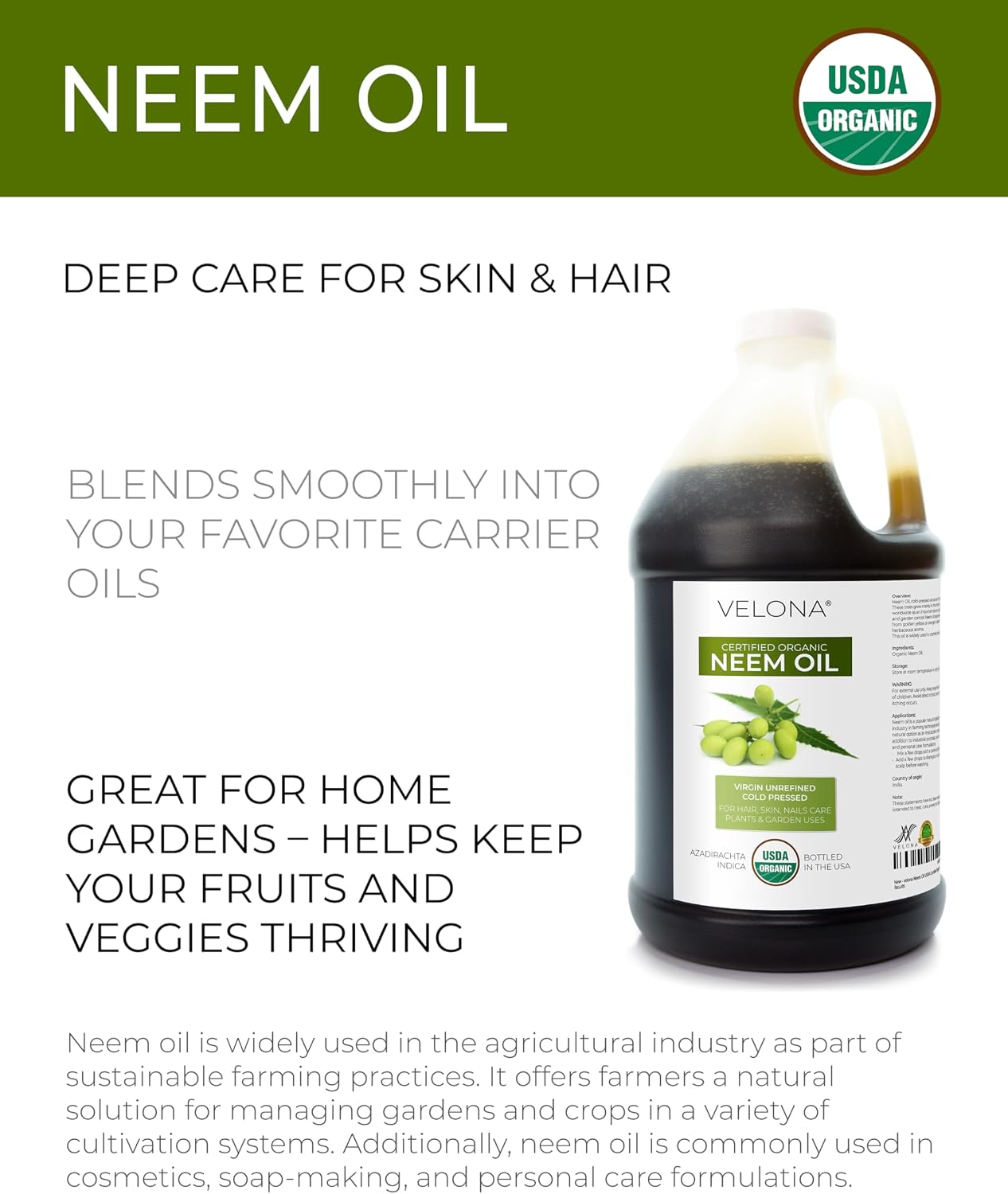 velona USDA Organic Castor Oil - 64 fl oz, Cold Pressed, USP Grade