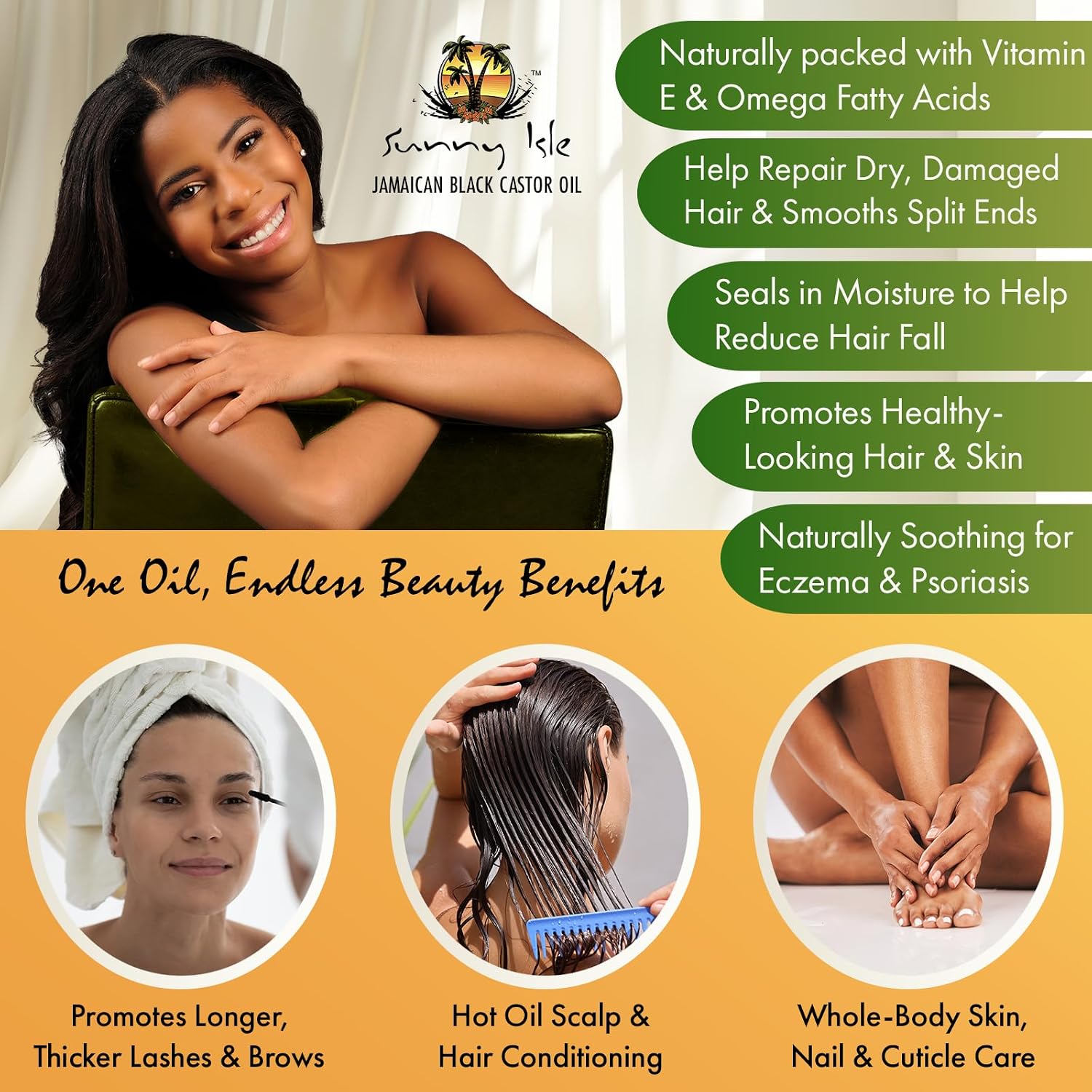 Sunny Isle Jamaican Black Castor Oil 4oz, Original, Authentic | Moisturizing JBCO for Hair Growth, Scalp Care, Edges, Eyebrows & Eyelashes, Conditioning for Dry Skin, Unscented