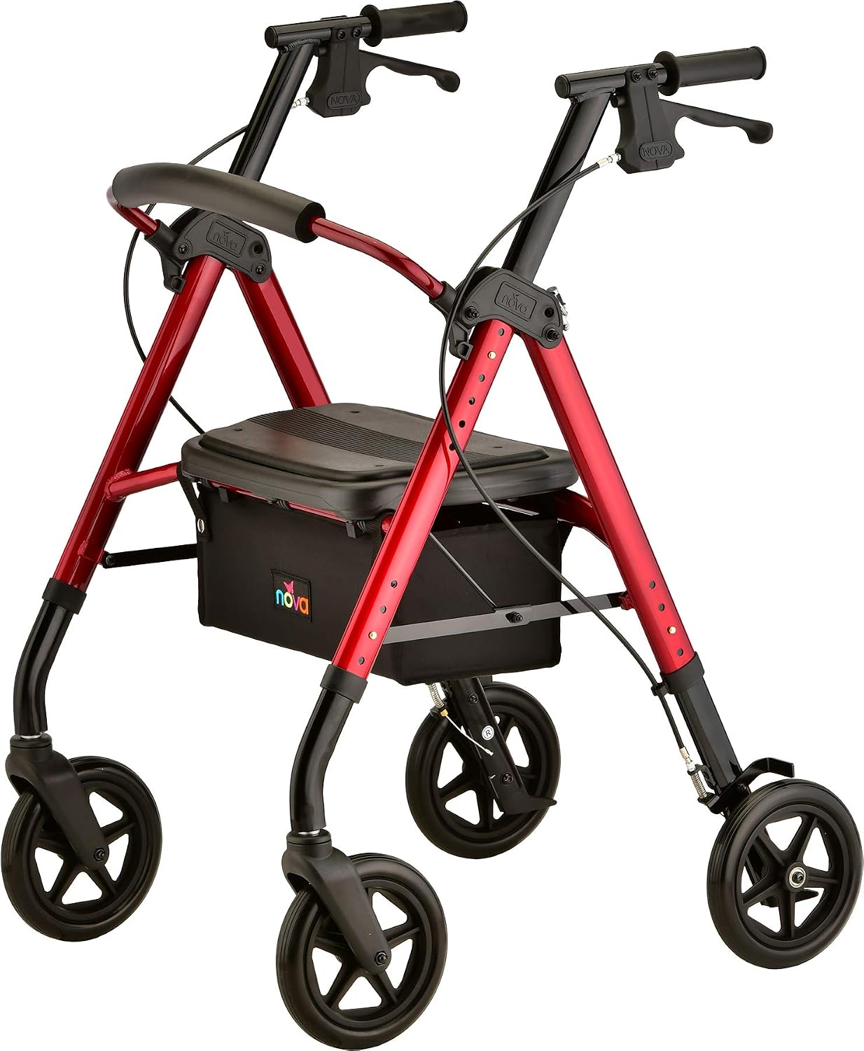 NOVA Star DX Foldable Rollator Walker, Wide Padded Seat, 8” Rugged All-Terrain Wheels, Easy-Grip Locking Hand Brakes, Fold Lock, Height Adjustable