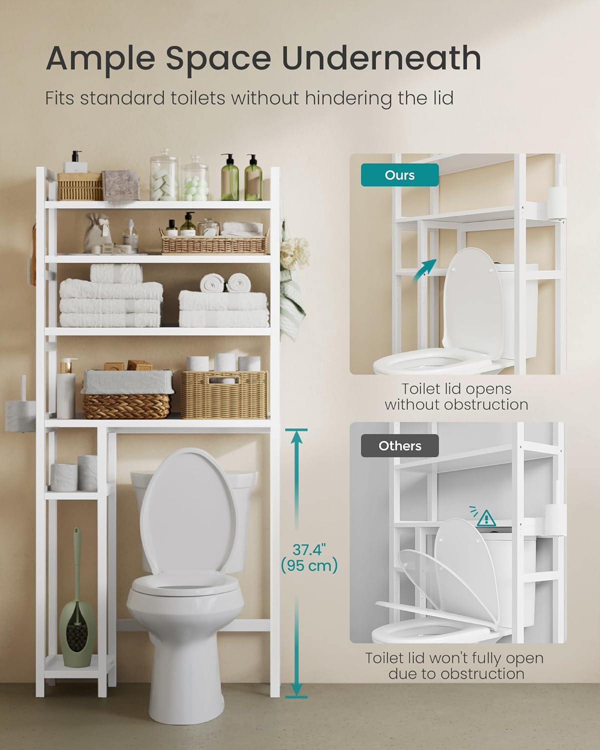 SONGMICS Bamboo Over The Toilet Storage Cabinet, Adjustable Inside Shelf