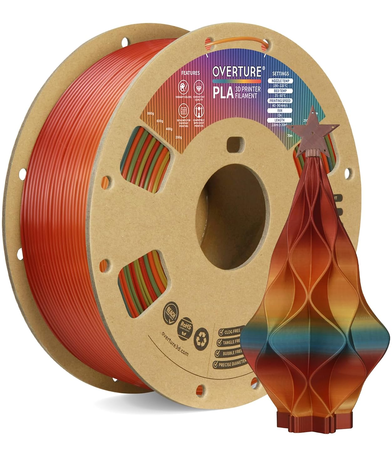 OVERTURE High Speed PLA Filament 1.75mm 3D Printer Filament,1kg White