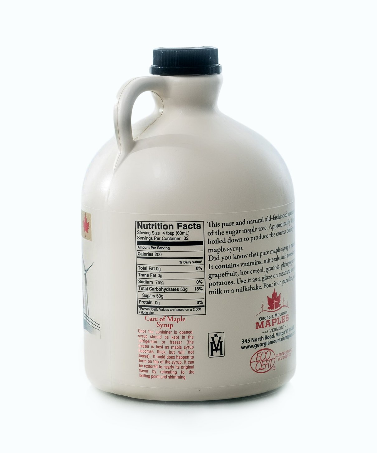 Georgia Mountain Maples of Vermont, Organic Maple Syrup, Dark Color Robust Taste, 64 Ounce
