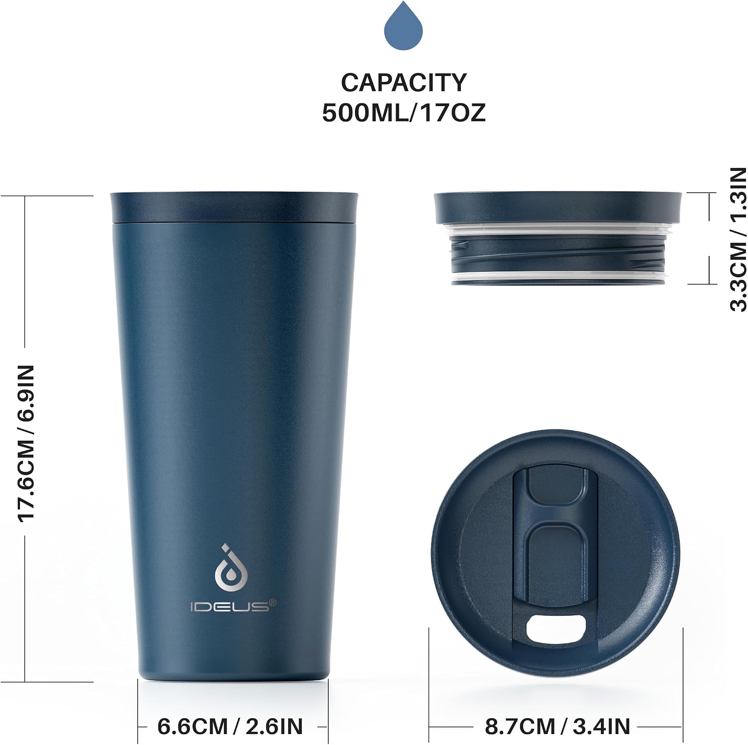 Ideus 20 oz Tumbler, Travel Coffee Mug with Splash Proof Sliding Lid, Double Wall Stainless Steel Vacuum Insulated Coffee Mug for Home and Office