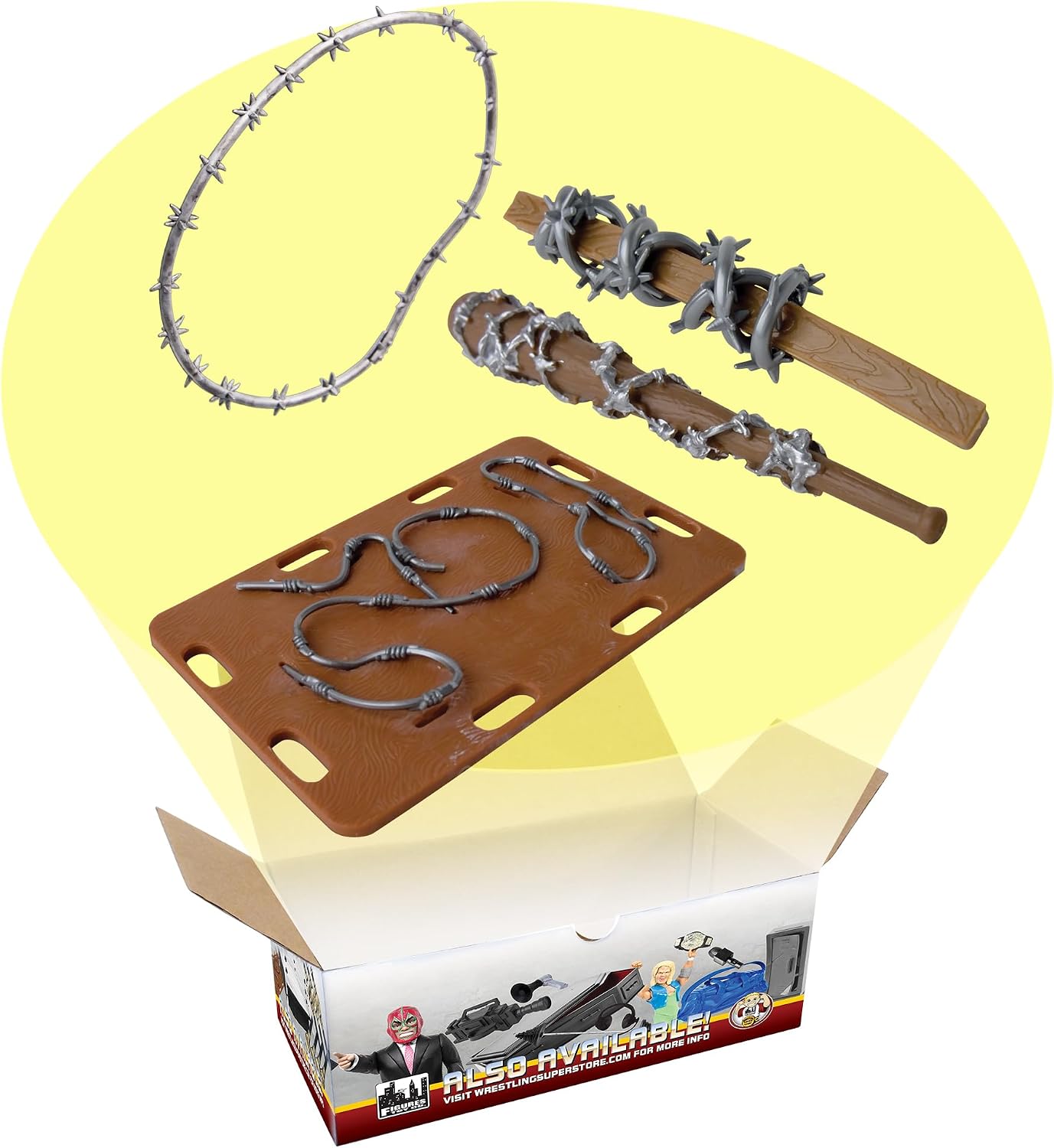 Barbed Wire Accessory Set for Wrestling Action Figures | Create Hardcore Wrestling Figure Matches with a Barbed Wire Board, Wire Piece