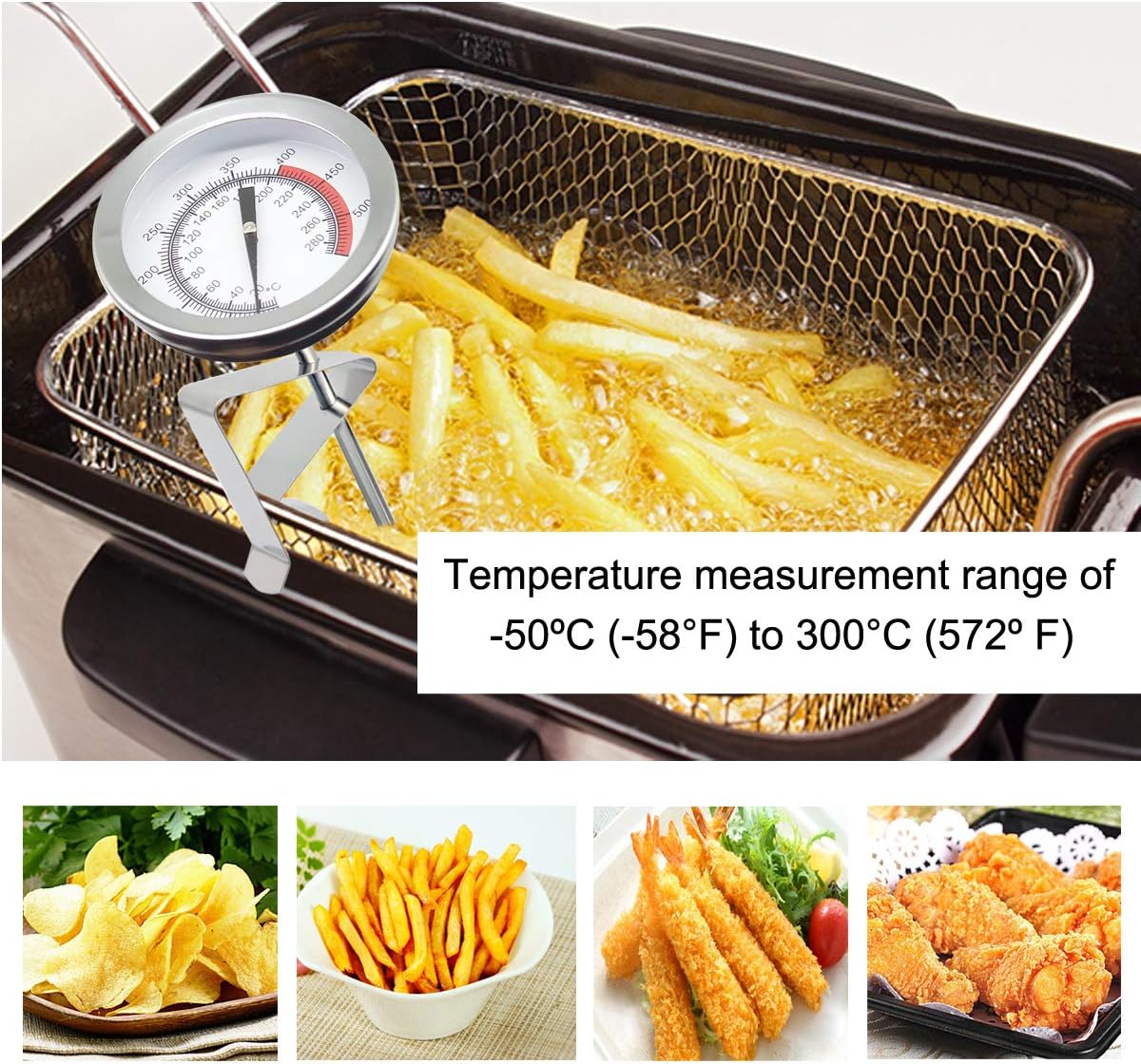 Efeng 15“ turkey fryer thermometer with pot clip (2 Pack), 2" dial candy thermometer with stainless steel clip, oil thermometerr for frying
