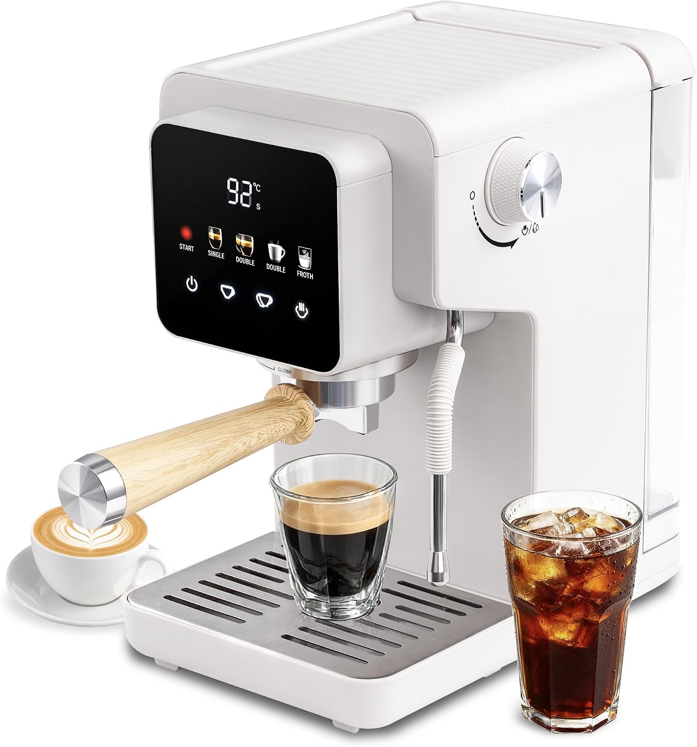 Touchscreen Espresso Machine with Steam Wand, 40.6oz Water Tank | Milk Frother for Cappuccino, Latte, Compact Design, Quick Thermoblock Heating System