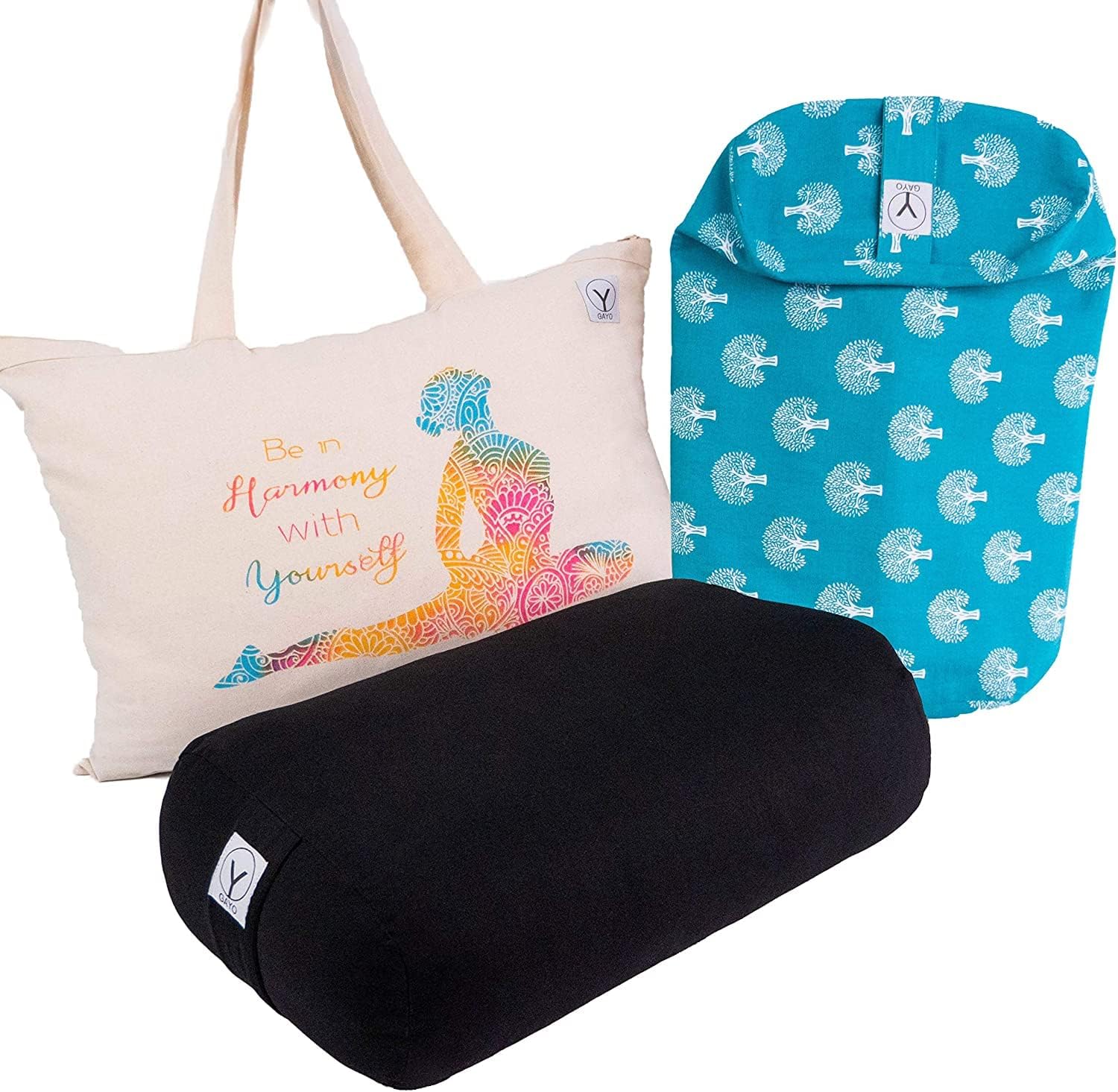 Y O GAYO Yoga Bolster - Made with 100% Cotton, Yoga Pillow Set Includes Extra Washable Cover and Carry Bag