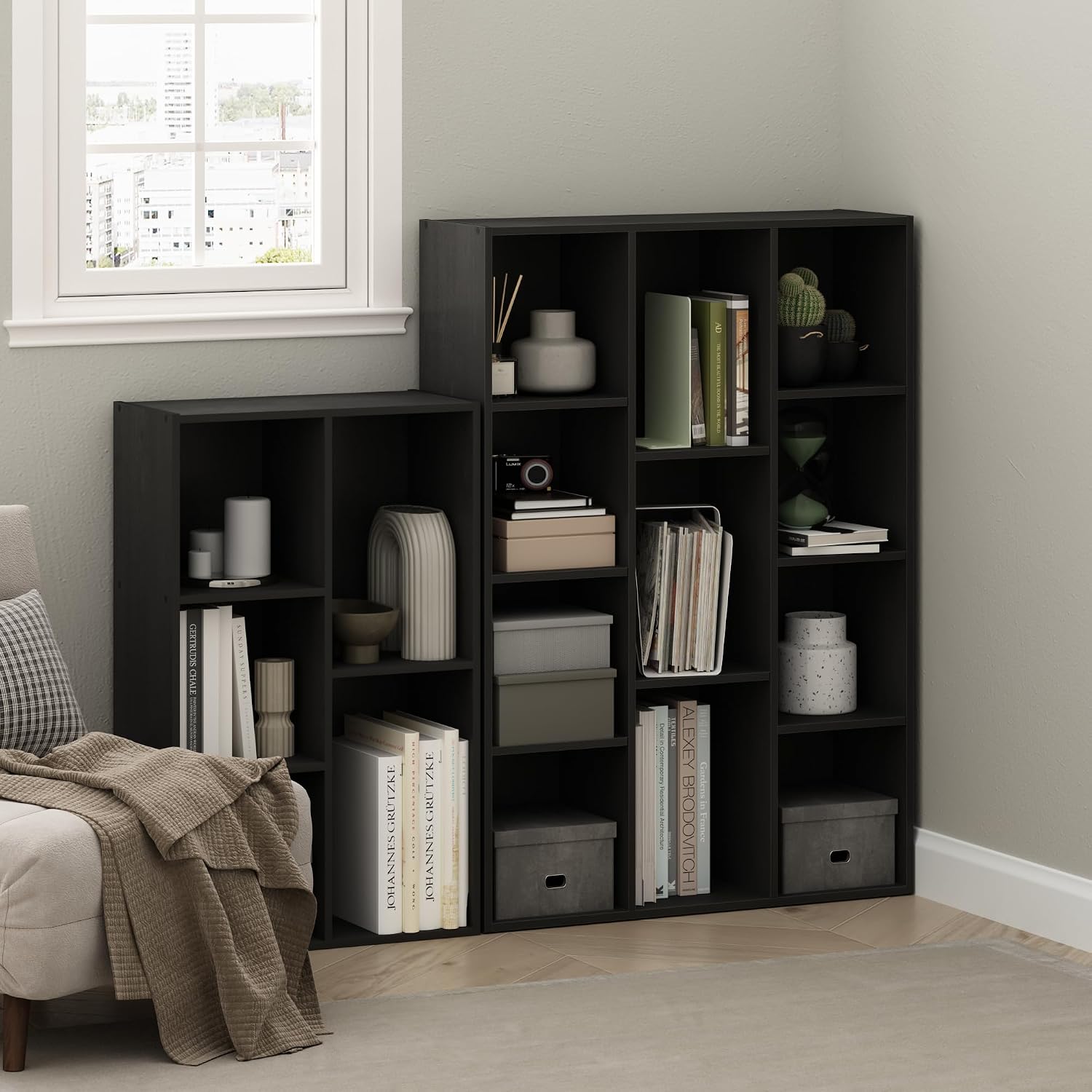 Furinno LUDER Book Shelf, 5-Cube Bookshelf, Easy Assembly Bookcase with Open Shelves, 9.4 x 19.7 x 31.5, for Living Room, Bedroom, Home Office, Darkwood