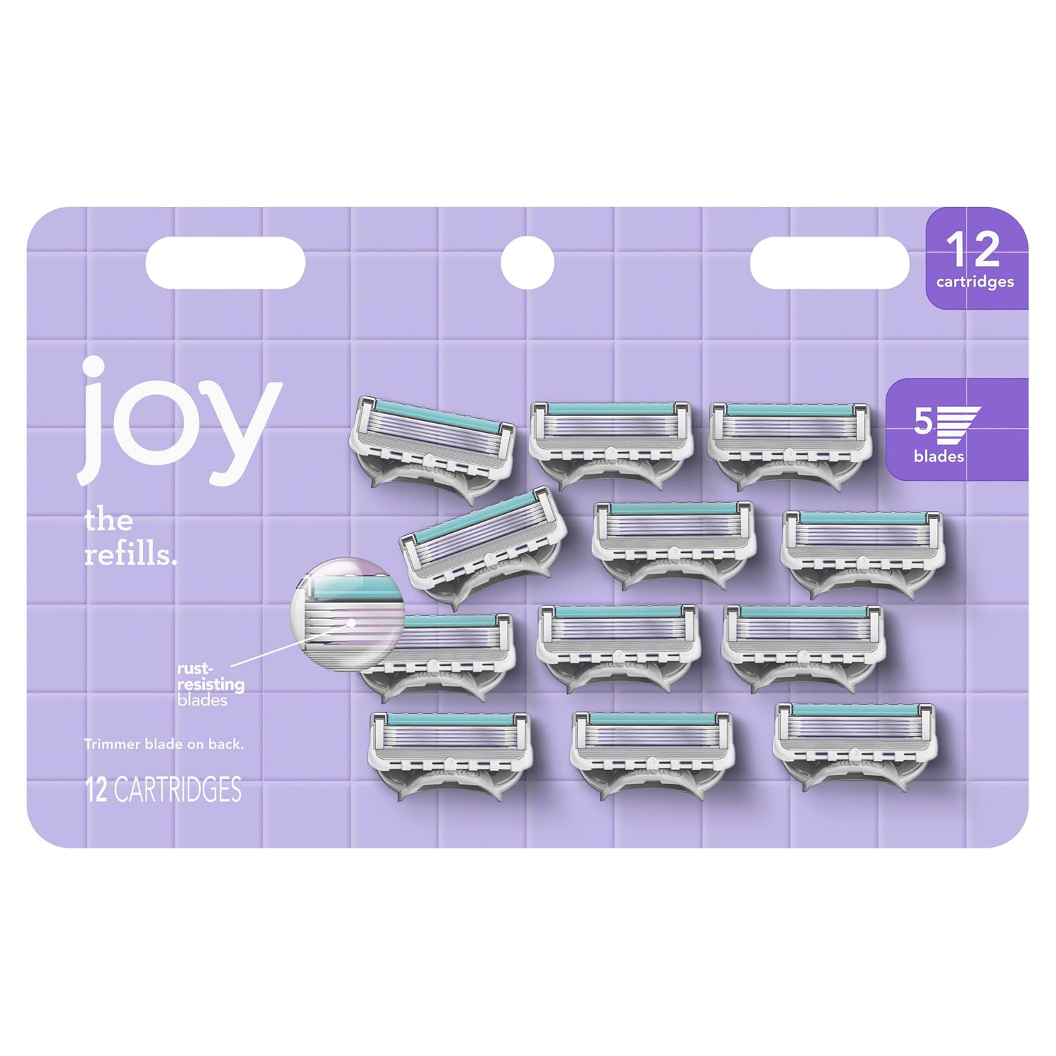 joy Womens Razor Blade Refills, 12 Count, Purple, Lubrastrip to Help Avoid Skin Irritation