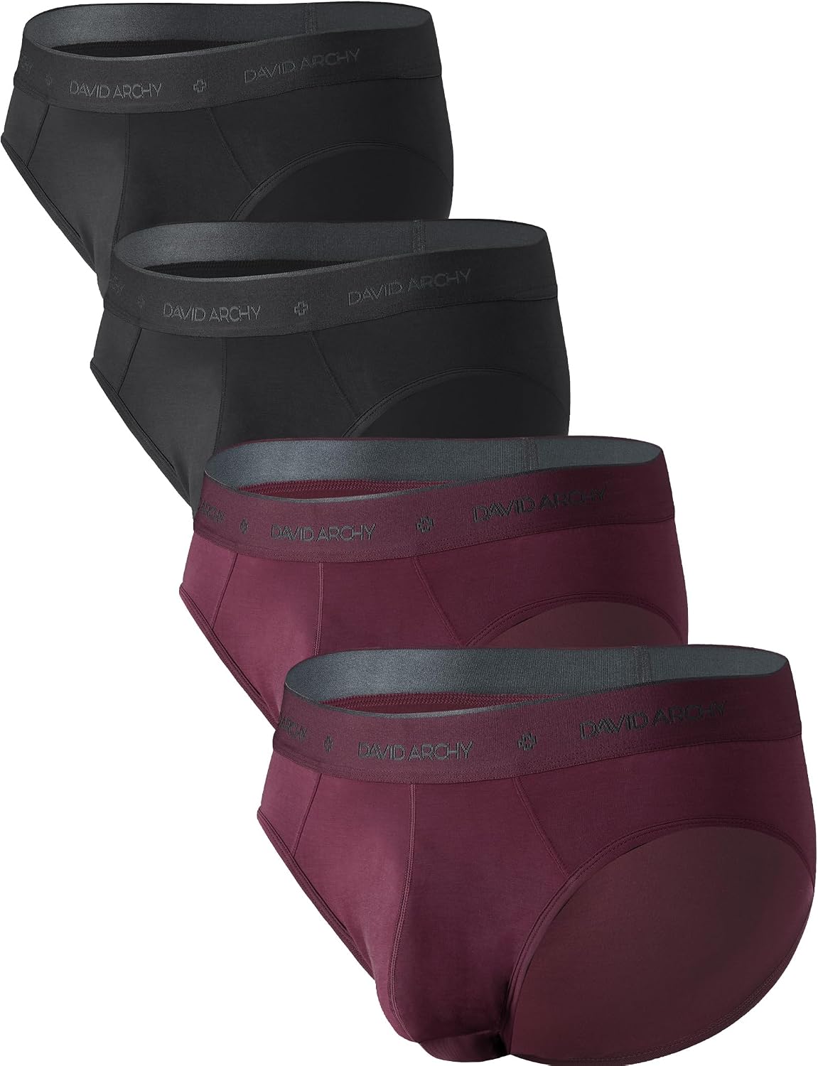 DAVID ARCHY Men's Soft Modal Dual Pouch Support Briefs 4 or 7 Pack | Breathable moisture-wicking fabric offers flexible elastic waistbands, chafe-free design for daily active movement.