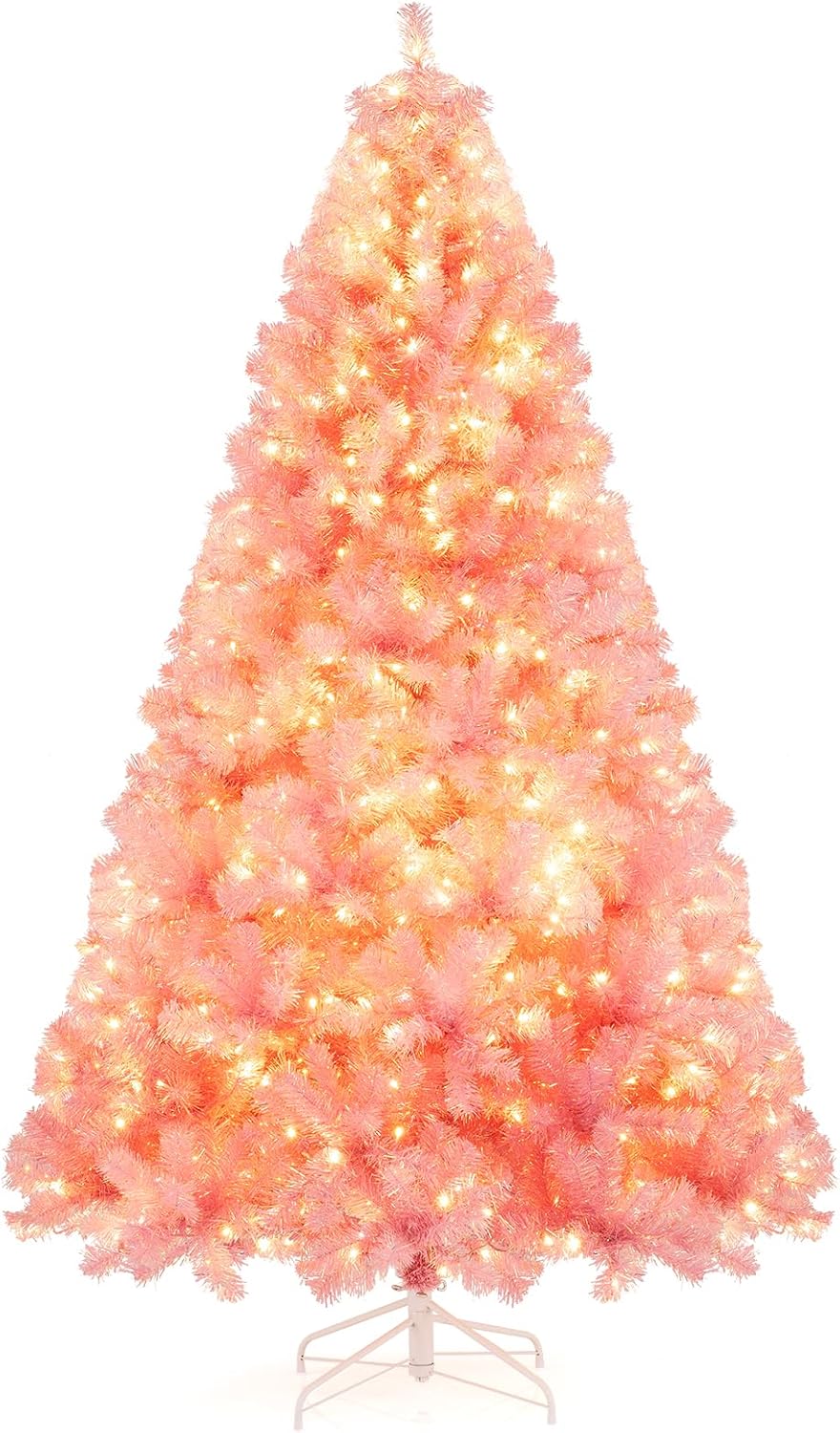 Goplus 7.5ft Pre-Lit Artificial Christmas Tree, Premium PVC Snow Flocked Hinged Pine Tree with Metal Stand and LED Lights