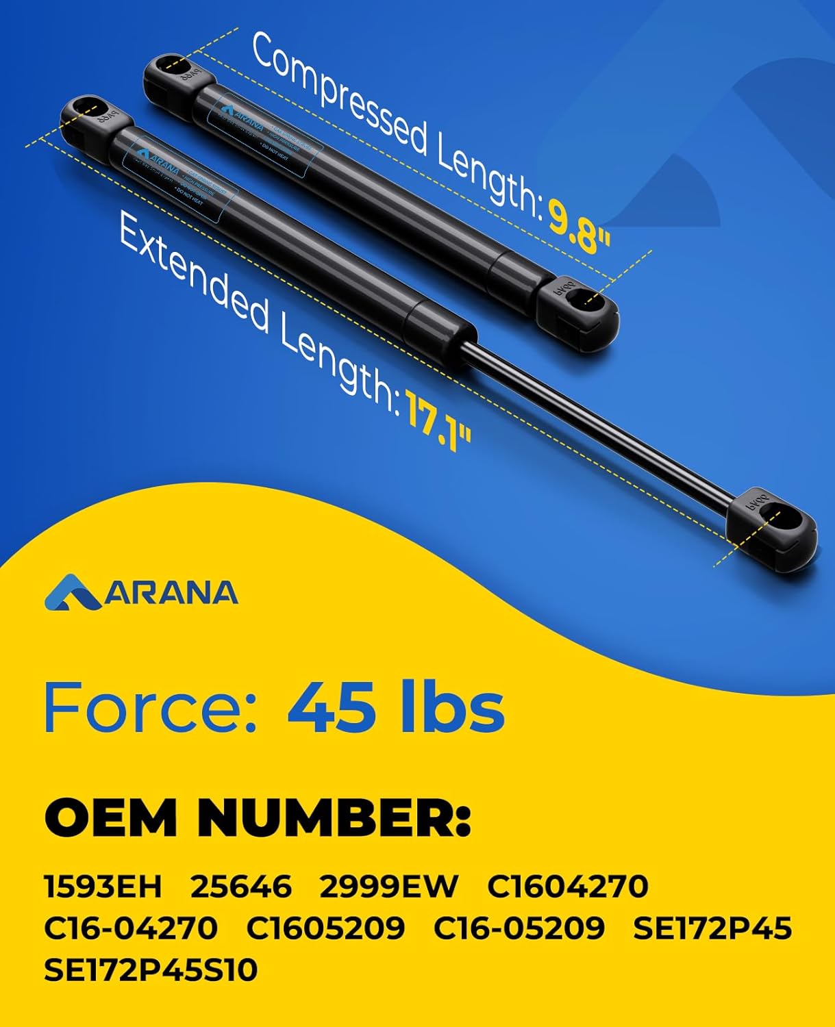 ARANA C16-11028 12 inch 40lb Gas Struts for Weatherguard Tool Box, 2PCS