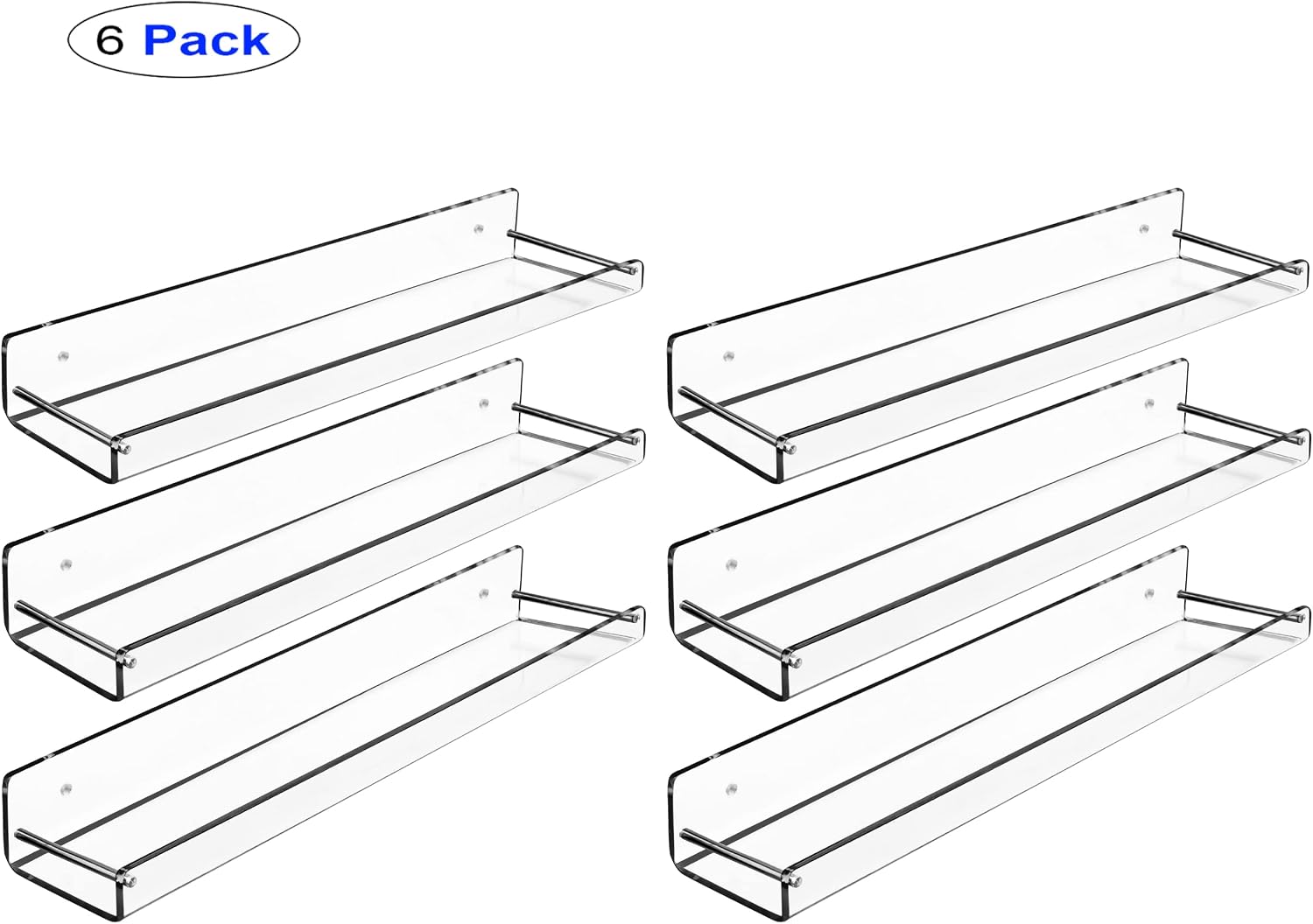 AMT 2 Pack Acrylic Floating Shelves, 15" L x 4" W, Clear Bathroom Wall, Bookshelves, Invisible Display for Office, Bedroom
