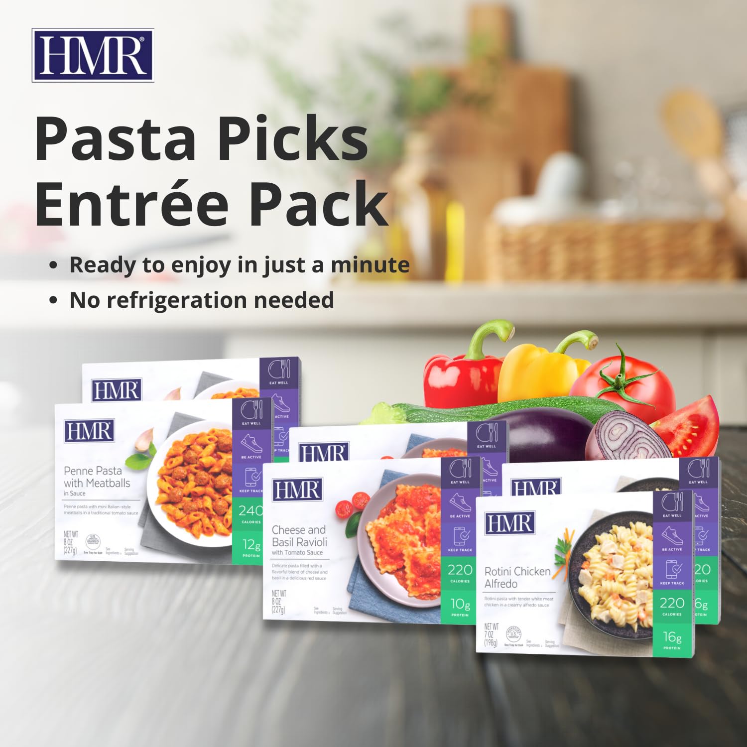 HMR Variety Entrée Meals Pack, 5 Ready-to-Eat Favorites | Entrée Variety Pack – Assorted Ready Meals – Microwave-Friendly – 5 Meals – Shelf Stable
