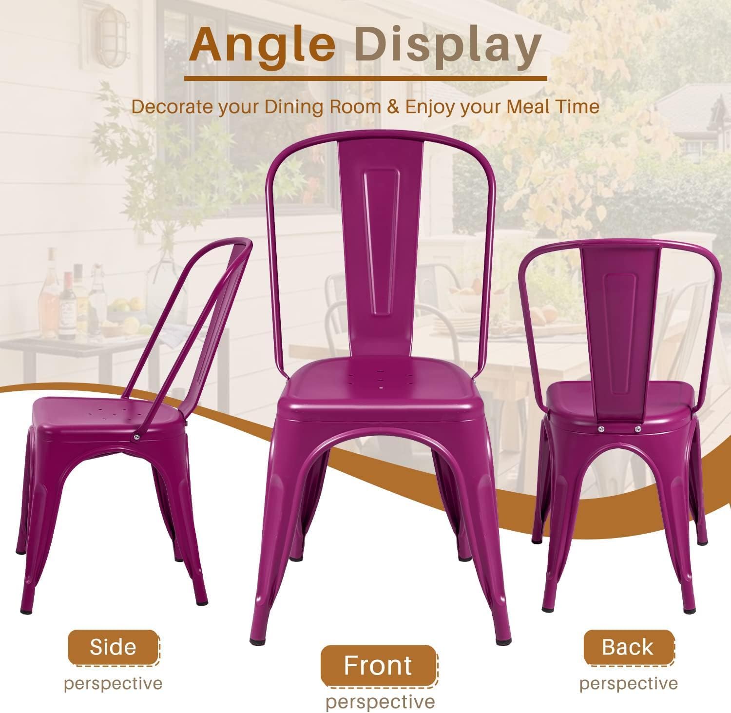 Furmax Metal Dining Chair Indoor Outdoor Use Stackable Classic Trattoria Chair Chic Dining Bistro Cafe Side Metal Chairs Set of 4 (Ivory White)