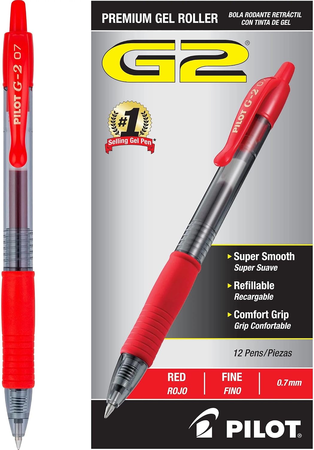 PILOT G2 Pens, 0.7mm, Black Ink, 12-Pack