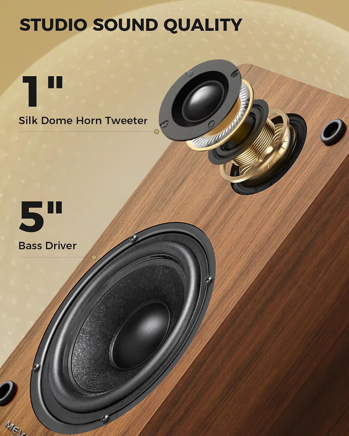 Active Bookshelf Speakers 36W RMS - BT 5.4 Wireless Speaker with 5 Inch Woofer, Silk Dome Tweeter PC Speakers - USB Digital Audio Studio Monitors Bass & Treble Adjust AUX Input for Record Player TV