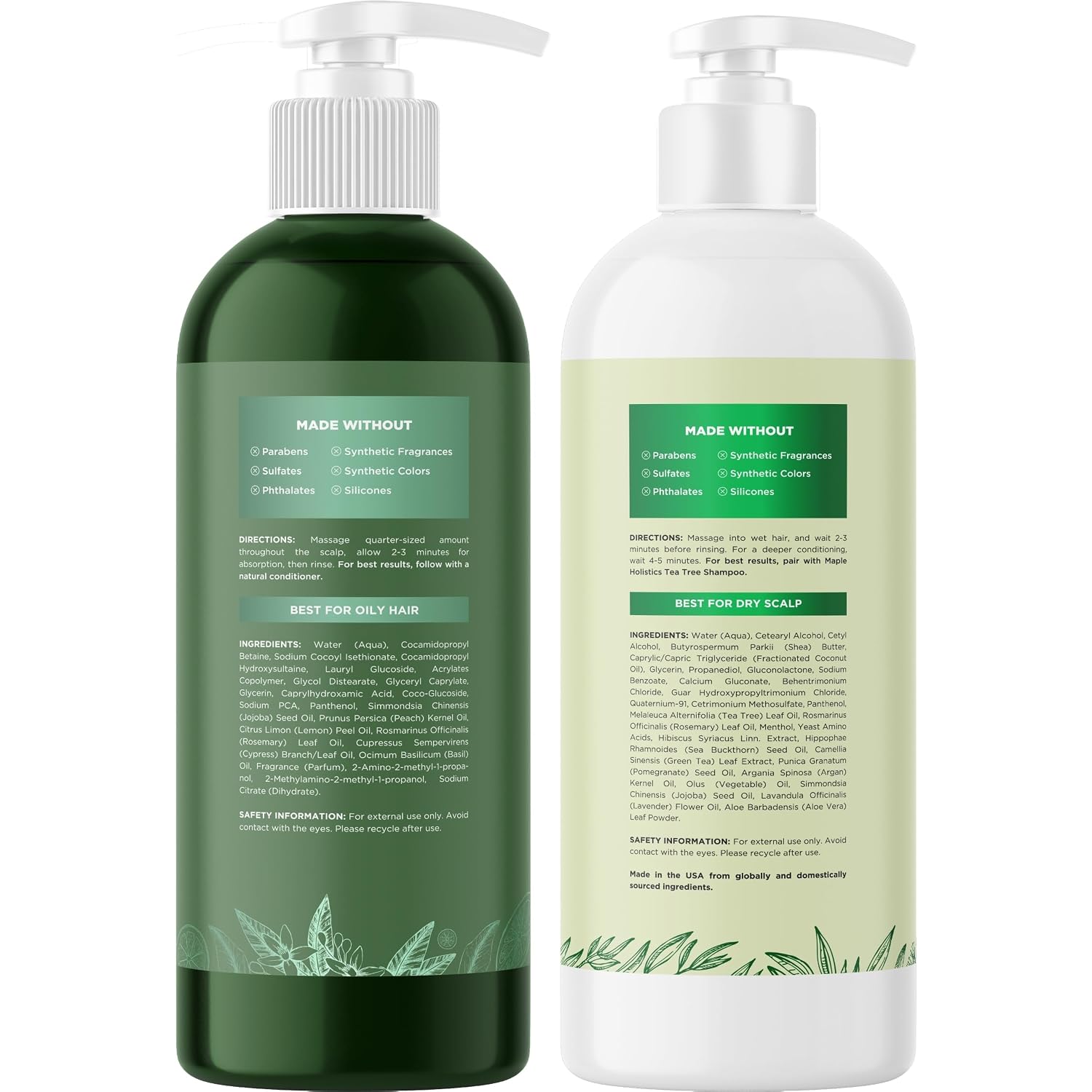 Sulfate Free Shampoo and Conditioner Set - Tea Tree Sage and Rosemary Shampoo and Conditioner for Dry Flaky Scalp Care - Deep Cleansing Color Safe Shampoo and Conditioner for Damaged Dry Hair Care