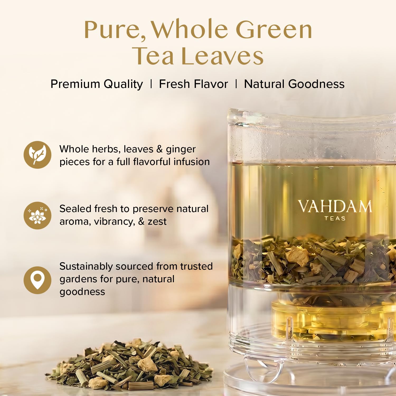VAHDAM, Himalayan Green Tea Leaves (50+ Cups, 3.53 Oz) Non GMO, Gluten Free | High Elevation Grown Green Tea Leaves From Himalayas | Pure Unblended Single Origin Green Loose Leaf Tea | Vacuum Sealed